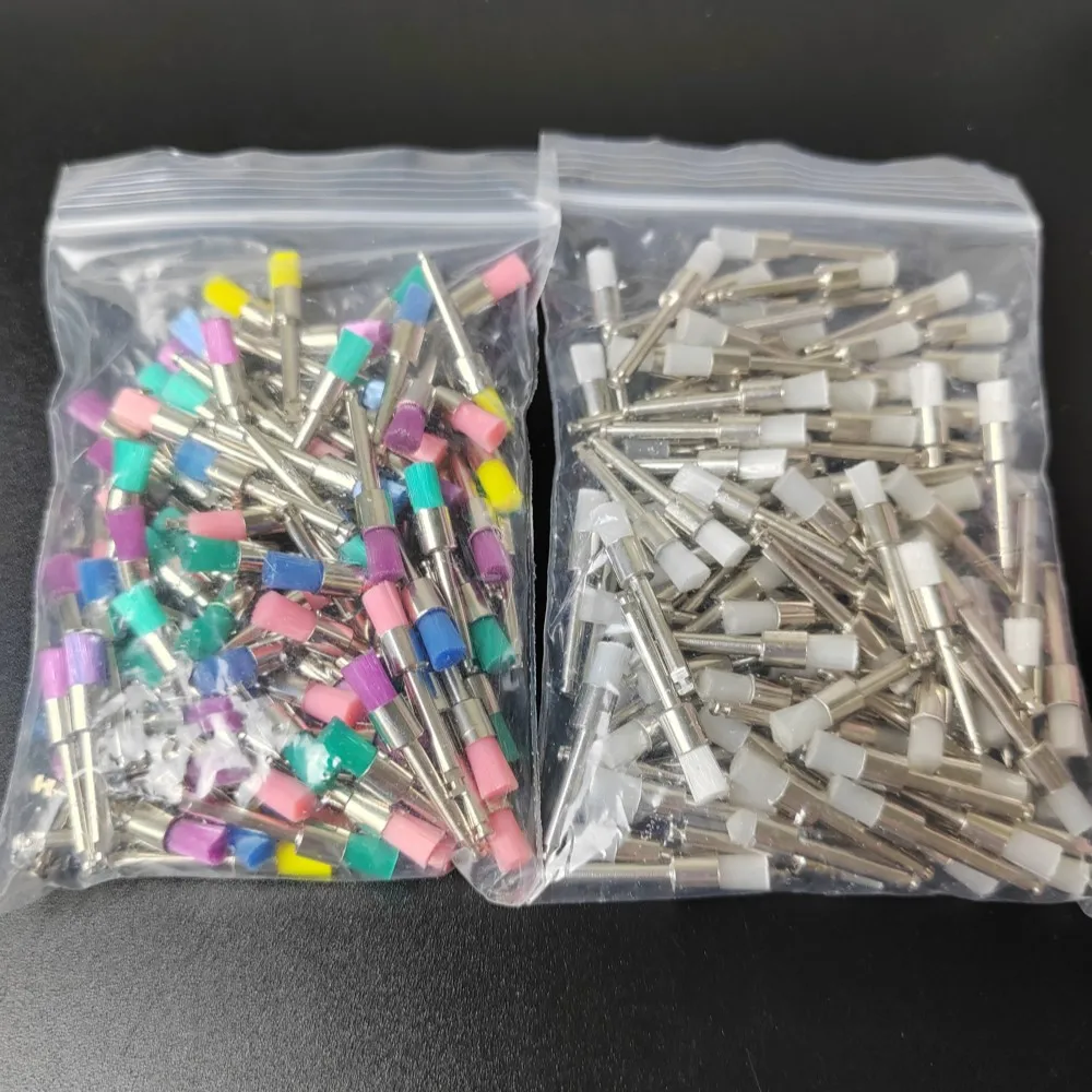 100pcs วัสดุทันตกรรม Prophy Prophylaxis แปรงสีขาวแปรงขัดไนลอน RA Shank 2.35 มม.ทันตกรรมขัด