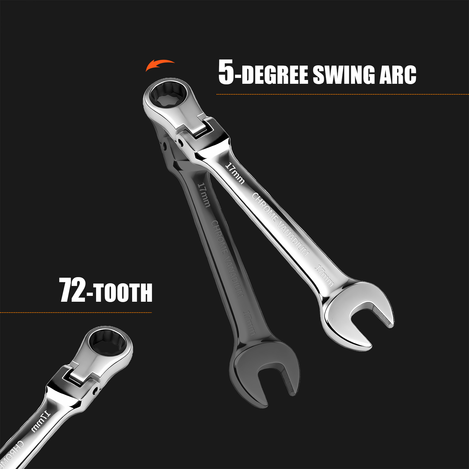 1pc Ratchet Wrench of Keys Spanner Hand Tool 6-22mm 72-Tooth Ratcheting Flexible Head Mirror Finish