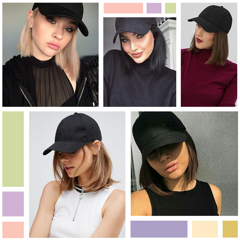 H&STAR Peruca curta reta sintética, fibra resistente ao calor, elegante, chapéu de beisebol para meninas, com cabelo natural, boné de pico