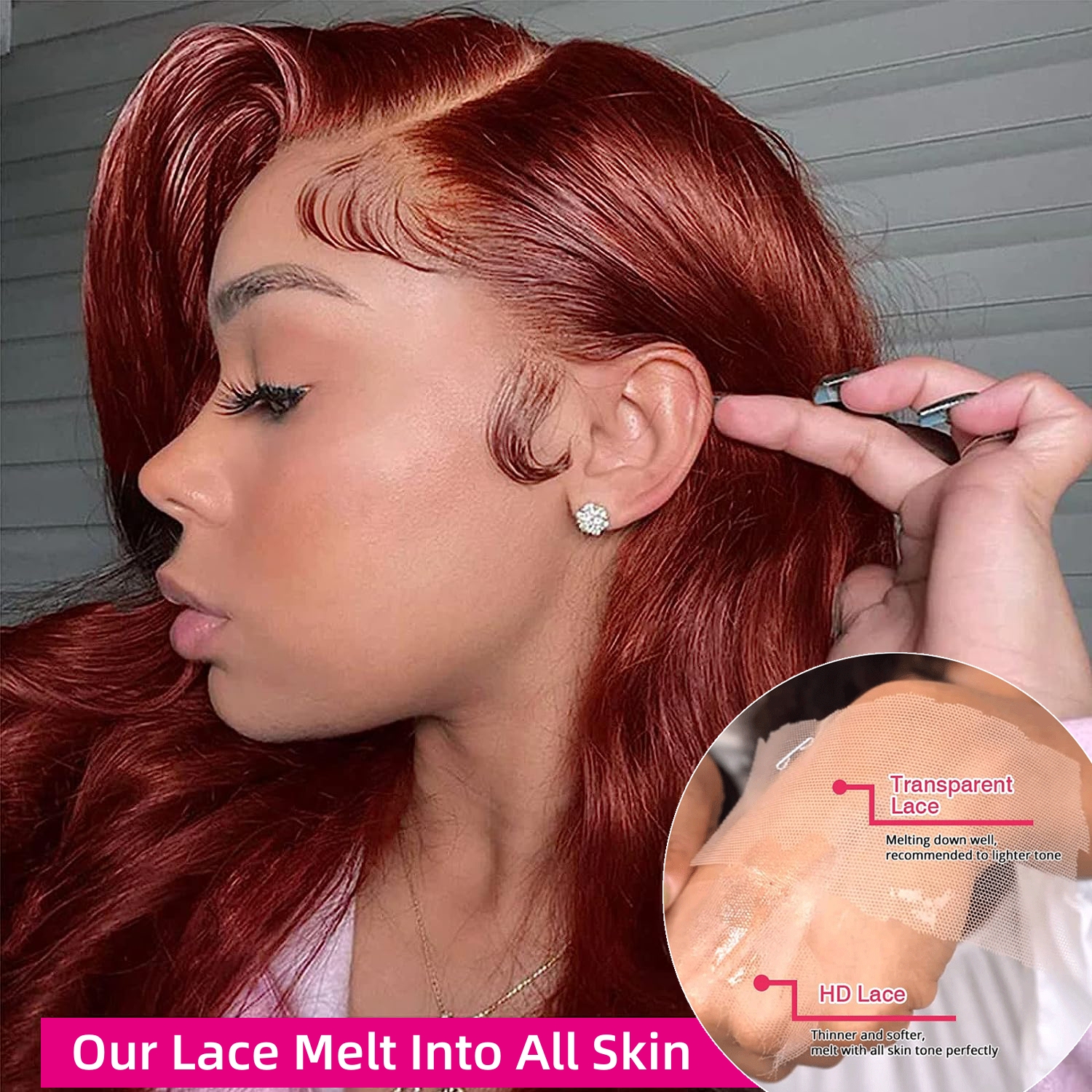 赤茶色のストレート 13 × 6 Hd レース前頭人毛ウィッグ事前摘み取られた 13 × 4 レース前頭かつらブラジル人毛ウィッグ女性のための