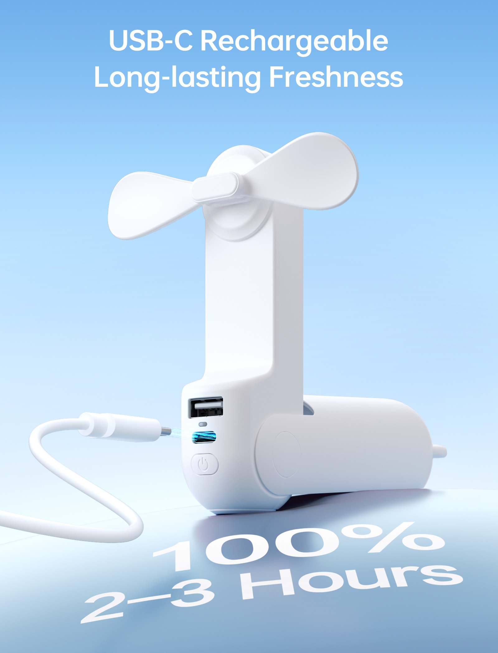 JISULIFE Tragbarer Ventilator, Mini-Handventilator, USB, 4500 mAh, wiederaufladbar, kleiner 3-in-1-Taschenventilator mit Powerbank-Taschenlampenfunktion