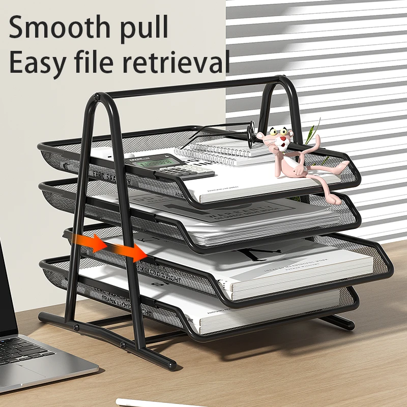 Mesh-Brieftablett, Büro-Schreibtisch-Papier-Organizer mit verschiebbaren Tabletts für Schreibtischzubehör, Bürobedarf und Aktenaufbewahrung, Schwarz