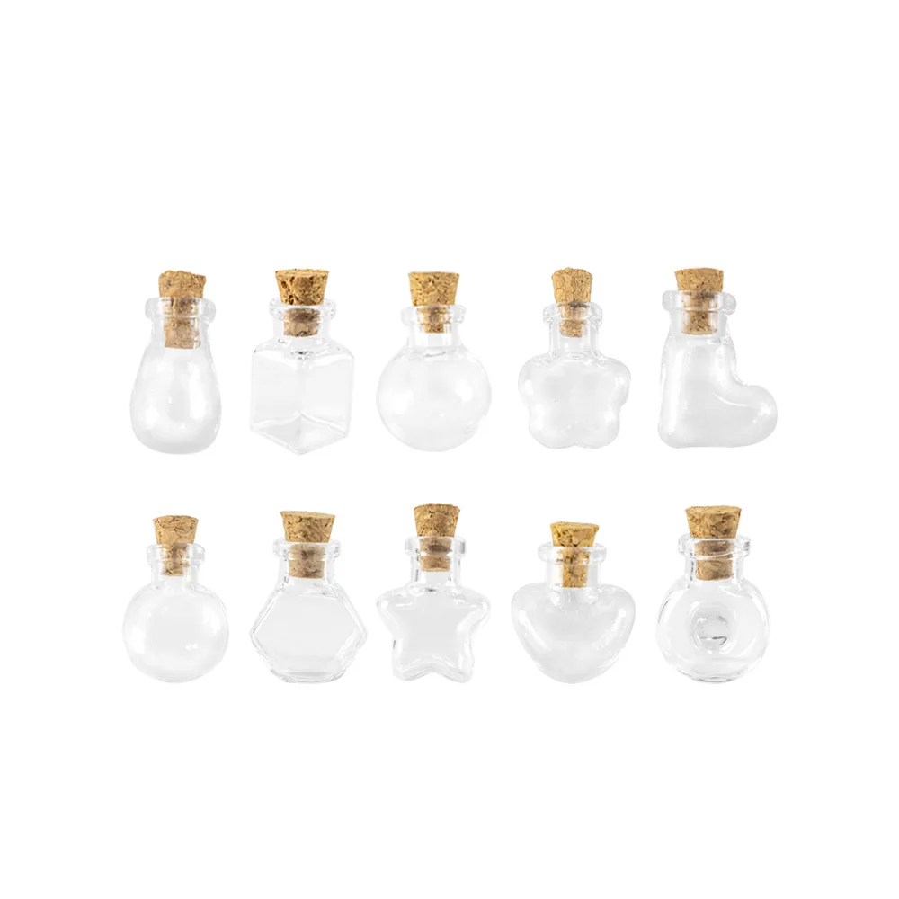 10 Uds. De colgantes de botellas de vidrio pequeñas, botellas bonitas Diy con tarros de corcho, viales para regalos de boda y Navidad