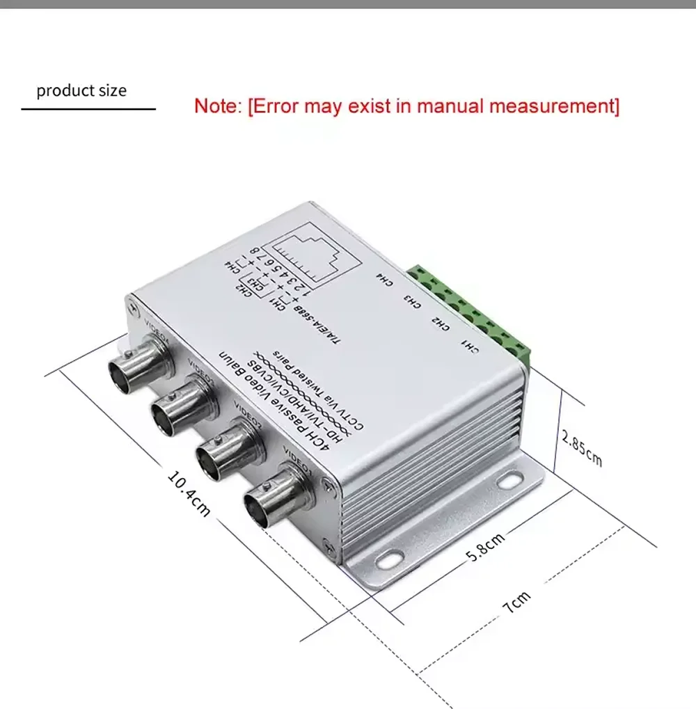 4หรือ8ช่องสัญญาณกล้องวงจรปิดแบบพาสซีฟวิดีโอ Balun RJ-45 UTP สายคู่บิด BNC เอาท์พุทสำหรับ AHD CVT TVI 5MP 2MP กล้อง