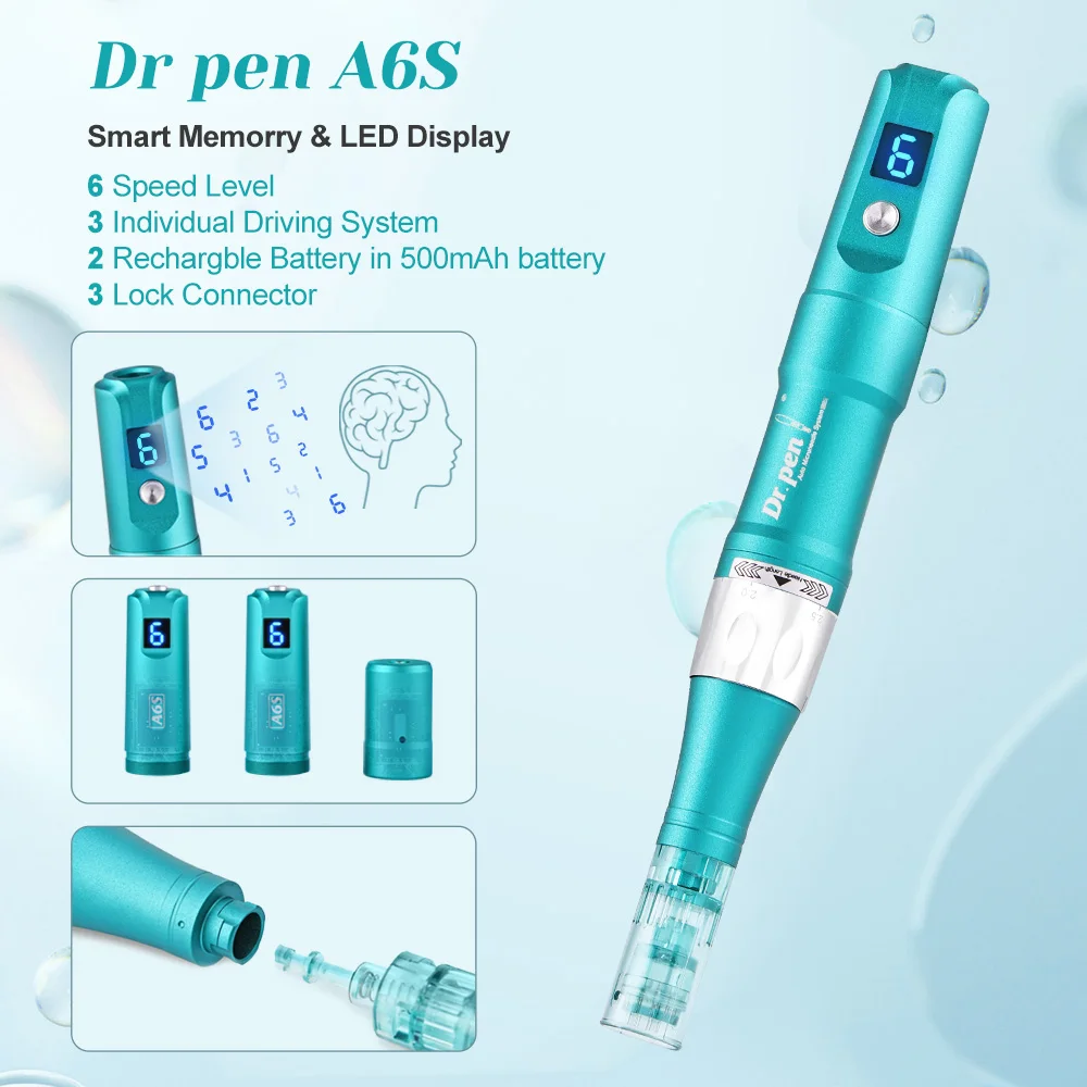 Không Dây Dr Bút A6S Với 12 Chiếc Kim Hộp Mực Chuyên Nghiệp Microneedling Bút Derma Bút Điện A6S Dụng Cụ Chăm Sóc Da Bộ