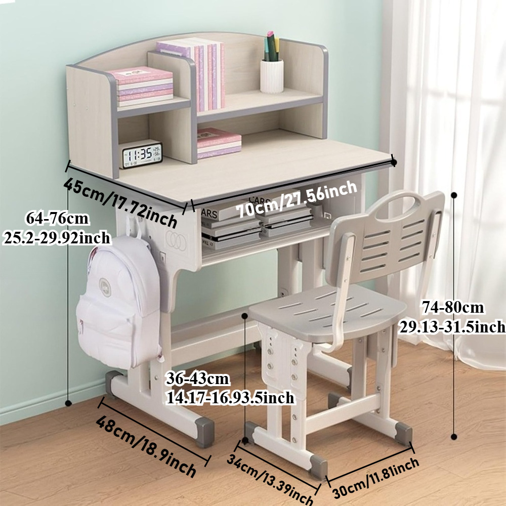 Kids Adjustable Study Desk & Chair Set Storage Drawers Child Toddler Writing Homework Table Girl Work Computer Preschool Desk