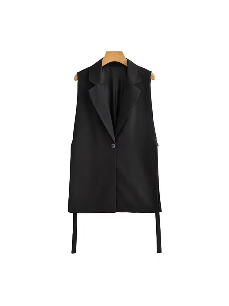 Frauen Mode Mit Wasserhähne Seitenschlitze Weste Vintage Ärmel Vorderen Knopf Weibliche Oberbekleidung Chic Weste Tops