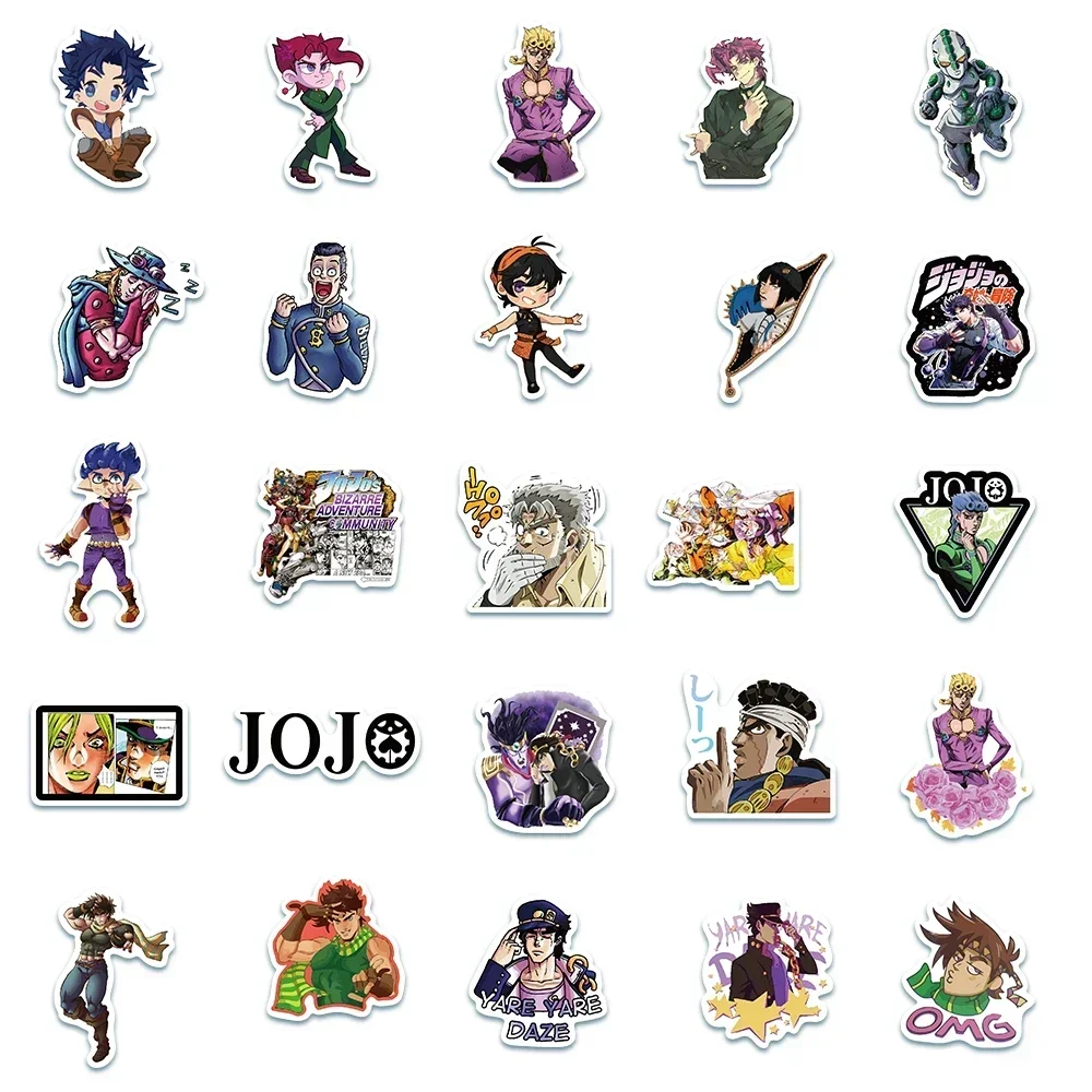 50pcs อะนิเมะผจญภัย JoJos Bizarre สติกเกอร์การ์ตูนสําหรับ DIY กีตาร์กระเป๋าเดินทางสเก็ตบอร์ดแล็ปท็อปโทรศัพท์ Decals สติกเกอร์