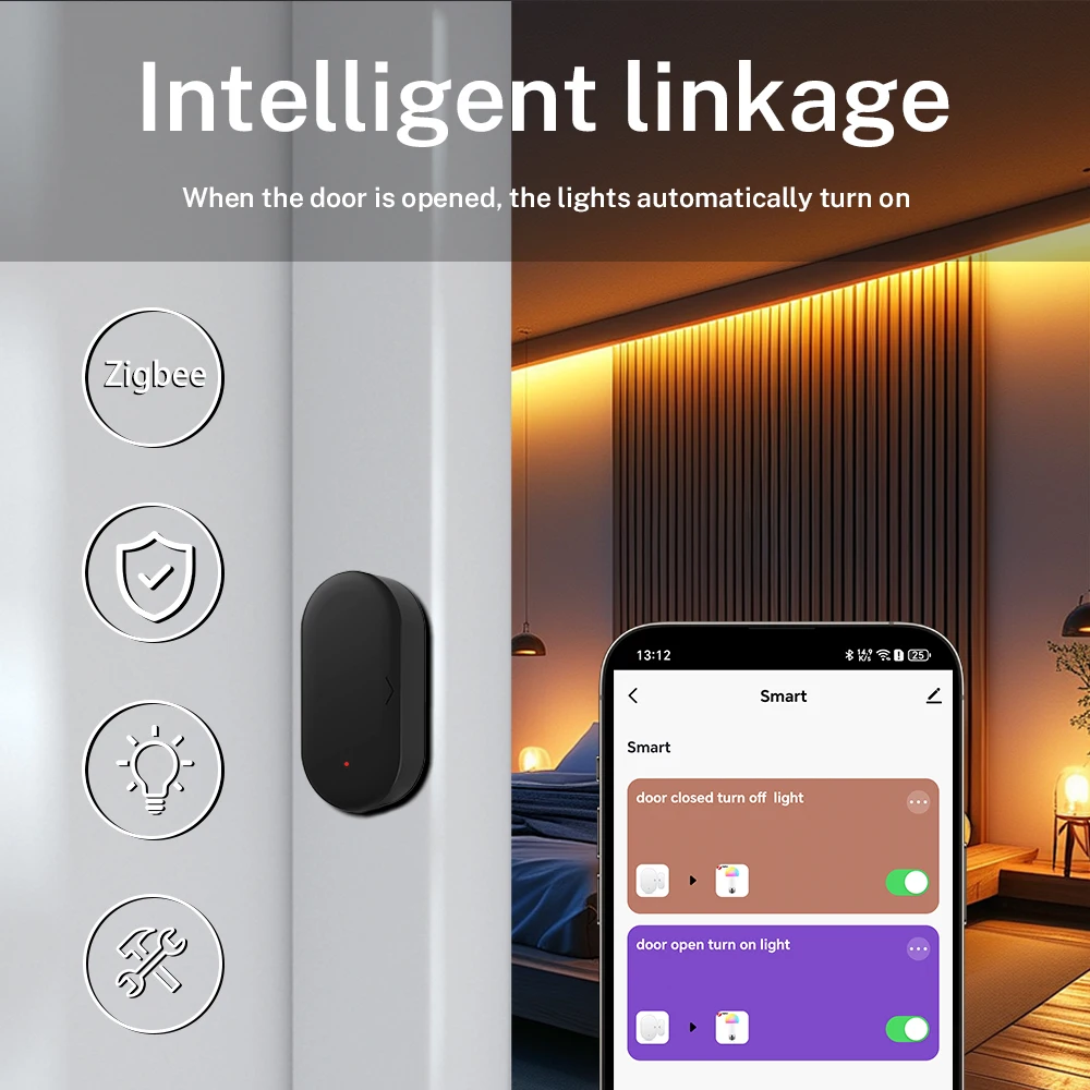 Czujnik drzwi Zigbee 3.0 Czujnik okna do inteligentnego domu APP Zdalne sterowanie Kompatybilny z Alexa Google Assistant Smart Life Tuya