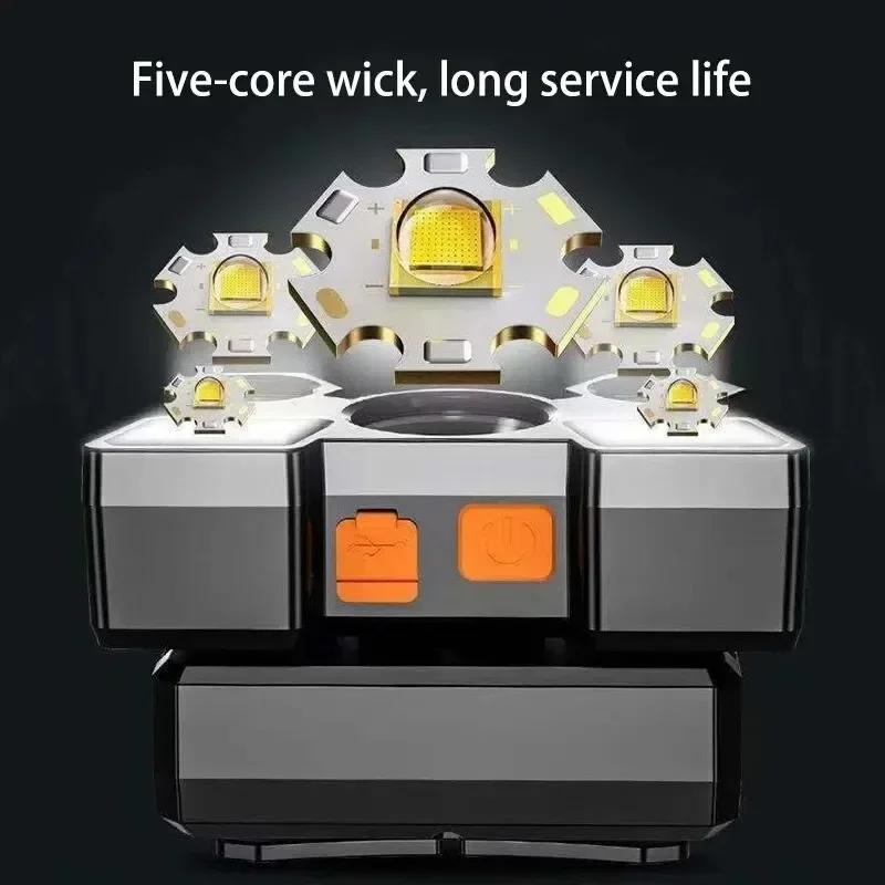 Linterna frontal recargable, linterna frontal ultrabrillante de 12000 lúmenes con 5 LED, faros recargables USB más brillantes