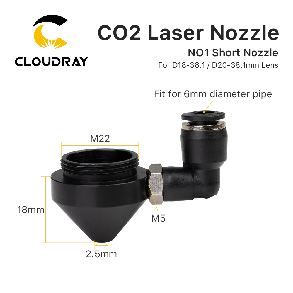 Cloudray Air Nozzle for Dia.18/20mm FL38.1mm Lens CO2 Short Nozzle A with Fitting M5 for Laser Head at CO2 Laser Cutting Machine