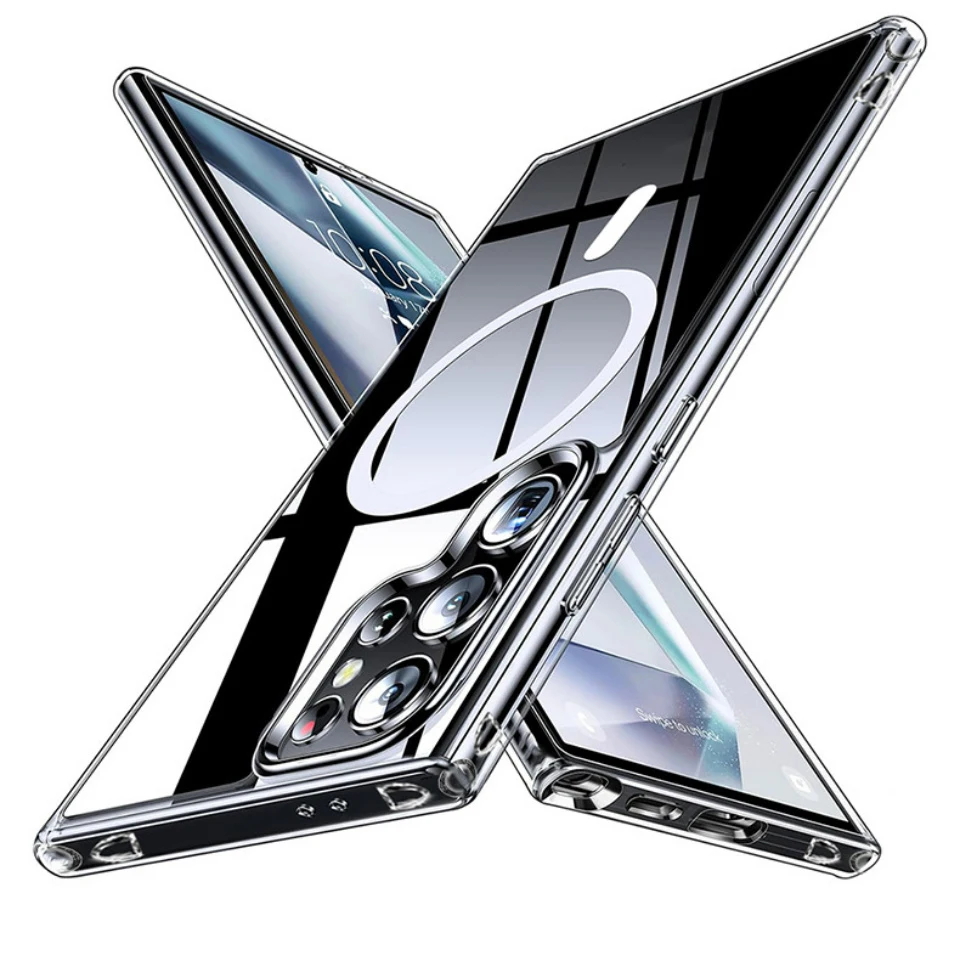TPU für Magsafe magnetisches kabelloses Laden transparentes Gehäuse für Samsung Galaxy S24 S23 S22 Ultra Plus stoß feste Silikon hülle