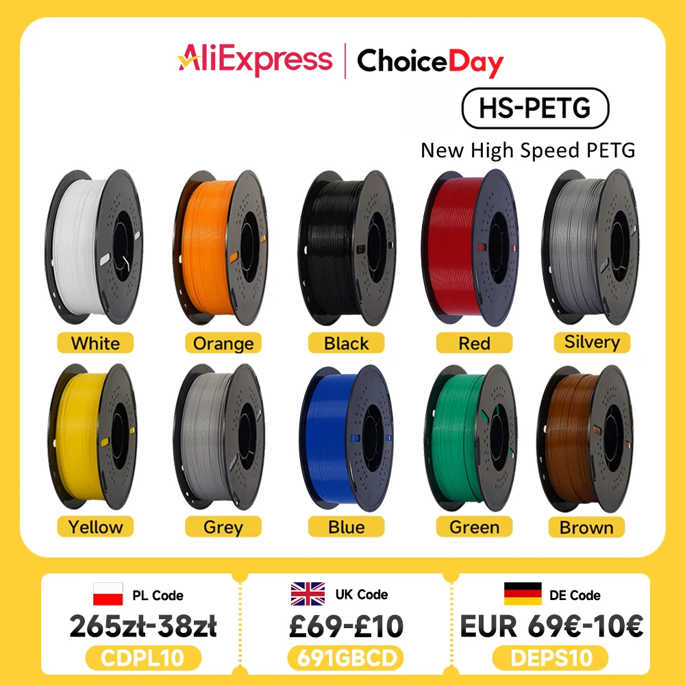 KINGROON Nieuwste HS-PETG 3D-printerfilament 1,75 mm Hoge snelheid 3D-printmateriaal Hyper PETG 5KG 10KG Mixkleur