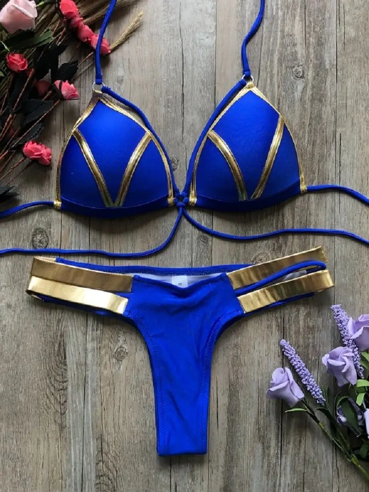 2019 or estampage femmes Bikini ensemble Sexy rembourré femmes maillot de bain Push Up maillot de bain Bikini été maillots de bain brésil maillot de bain