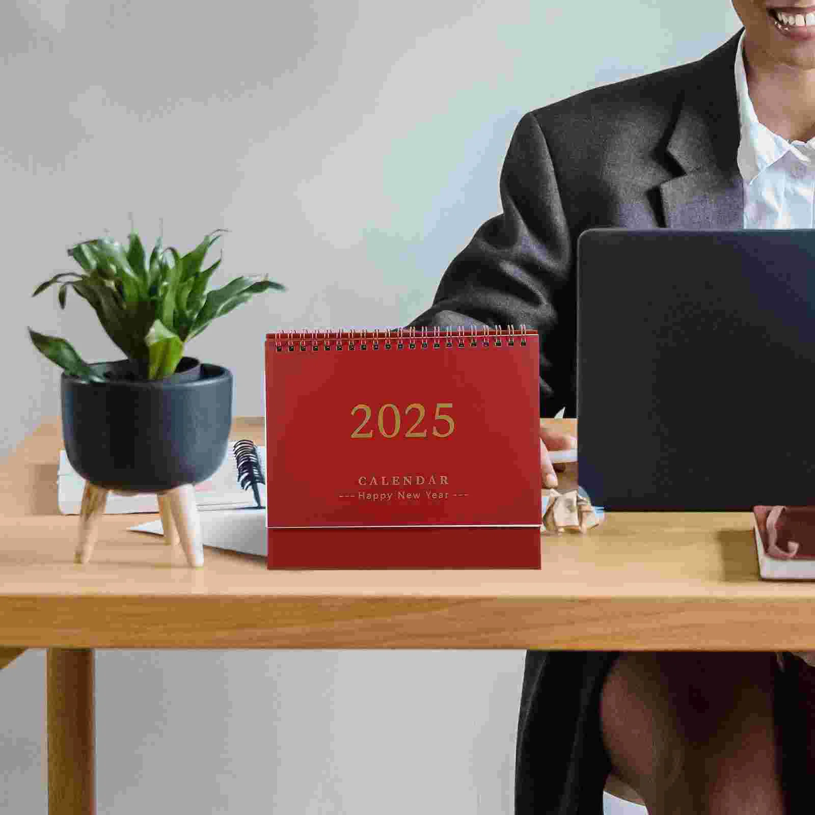 2025 Desk Calendar Decorative Month Small Spiral Digital Clock Mini 2024 Paper Office Table Decorations