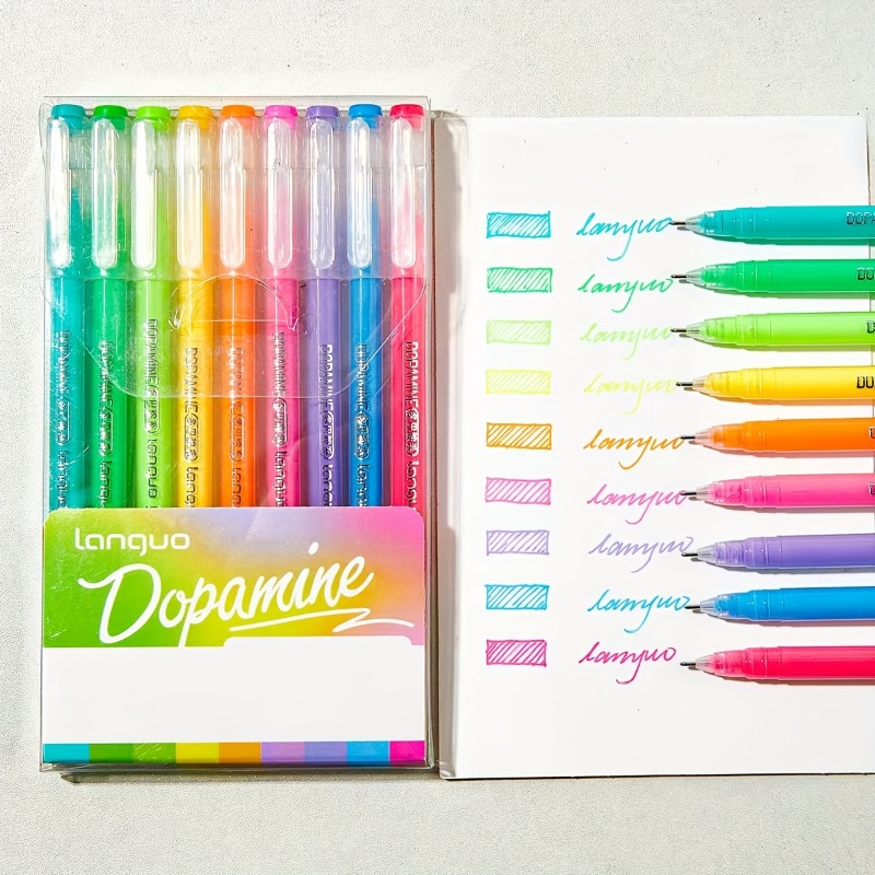 Zestaw 9 długopisów fluorescencyjnych 1.0mm - Grube, bez przebijania długopisy żelowe do notowania, kolorowania, dziennika, artykuły szkolne i biurowe