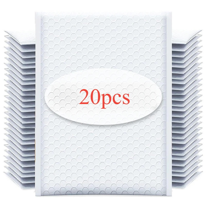 Sobres de burbujas de 10-20 piezas, bolsas de envío de espuma blanca, almohadilla de sobres de burbujas de polietileno, bolsas de embalaje autoselladas para revistas de 11cm, 15cm y 23cm