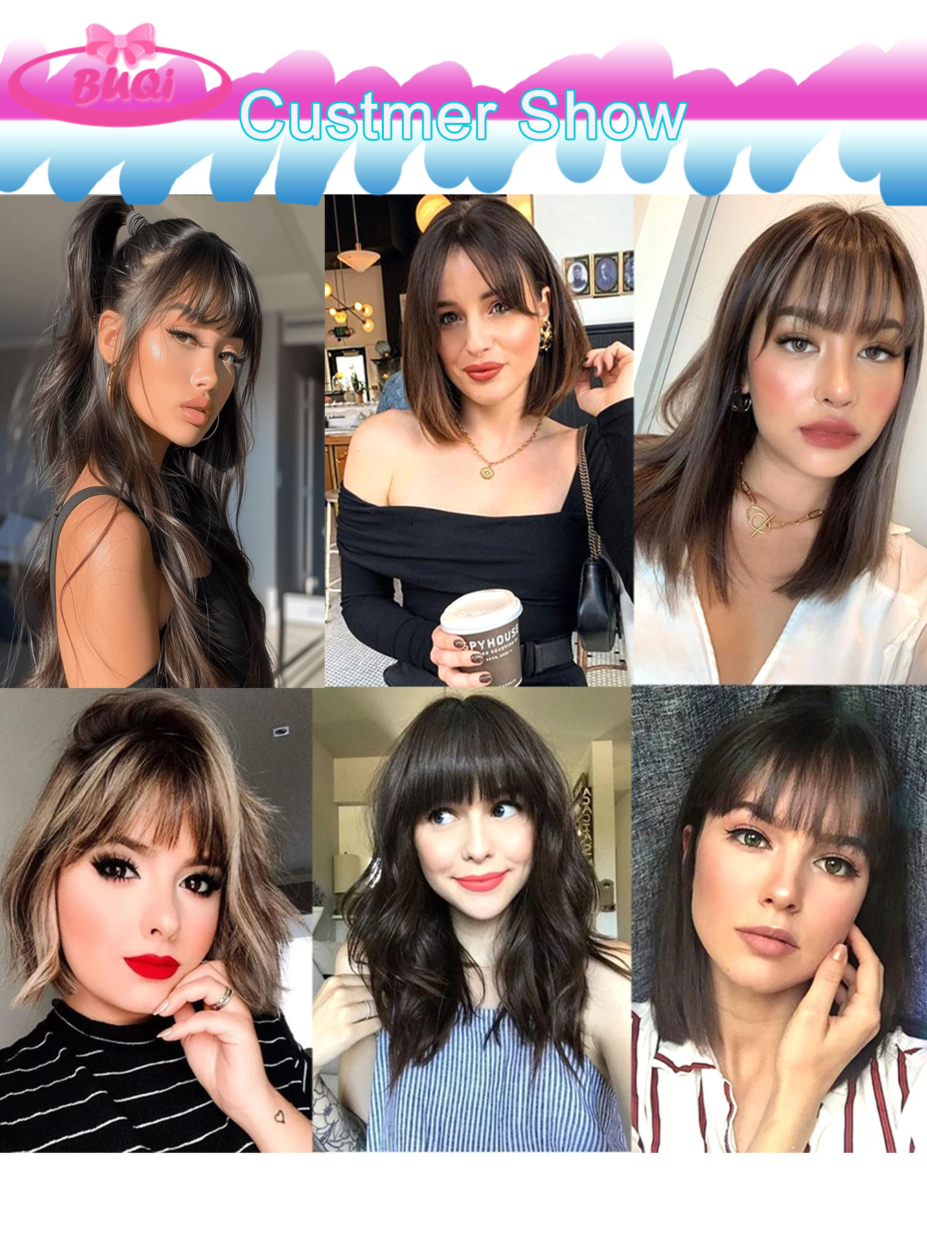 Buqi-人工毛エクステンション,偽のフリンジ,自然な偽のフリンジ,目に見えないクリトリス効果