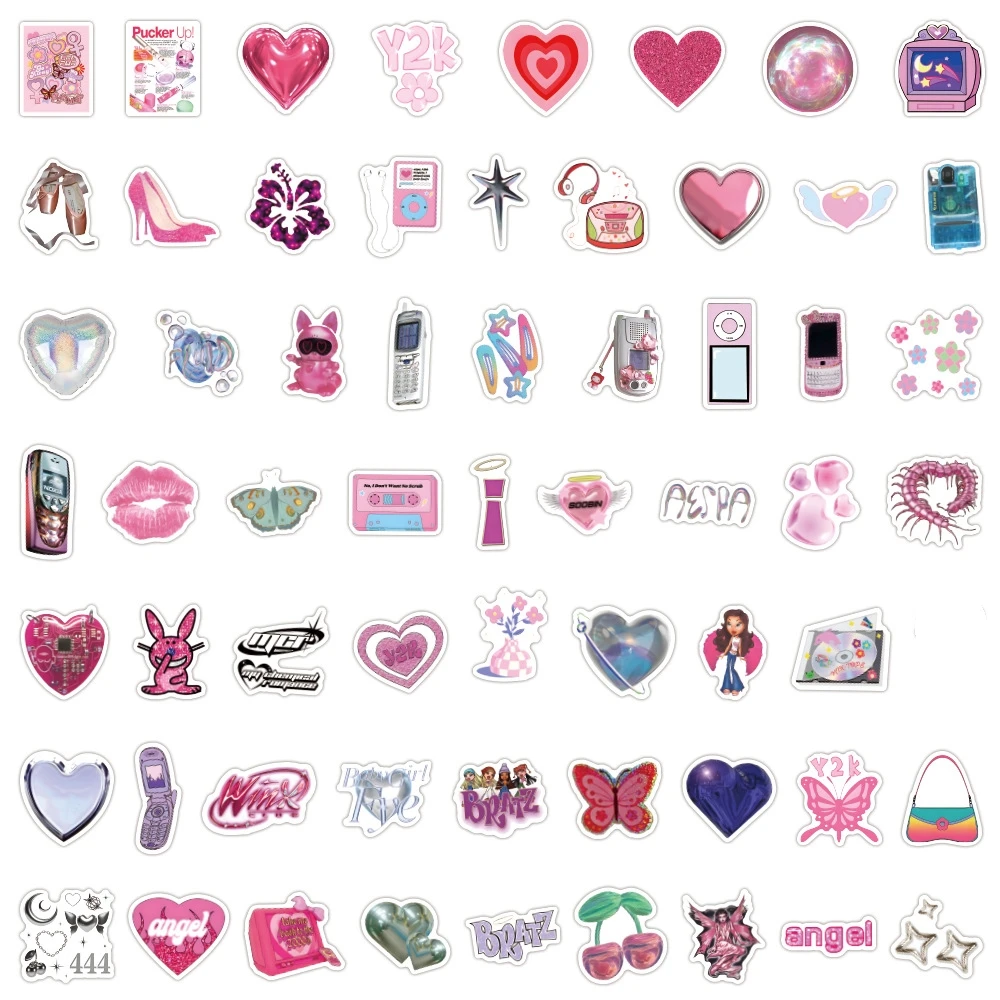 10/30/60/120 Uds Retro Rosa Y2K Pegatinas para maleta monopatín portátil equipaje teléfono coche estilo DIY calcomanía Pegatinas
