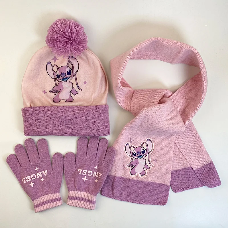 Miniso Gorro para niños Gorro de punto de dibujos animados Bufanda Guantes Conjunto de tres piezas Conjunto cálido de otoño e invierno Gorro con bufanda
