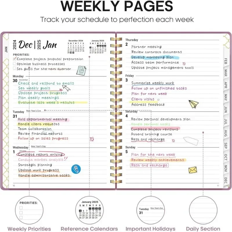 2025 Planner, Weekly and Monthly Planner Spiral BoundJuly 25th to June 26th Hardcover 2025 Calendar Planner Book with Tabs