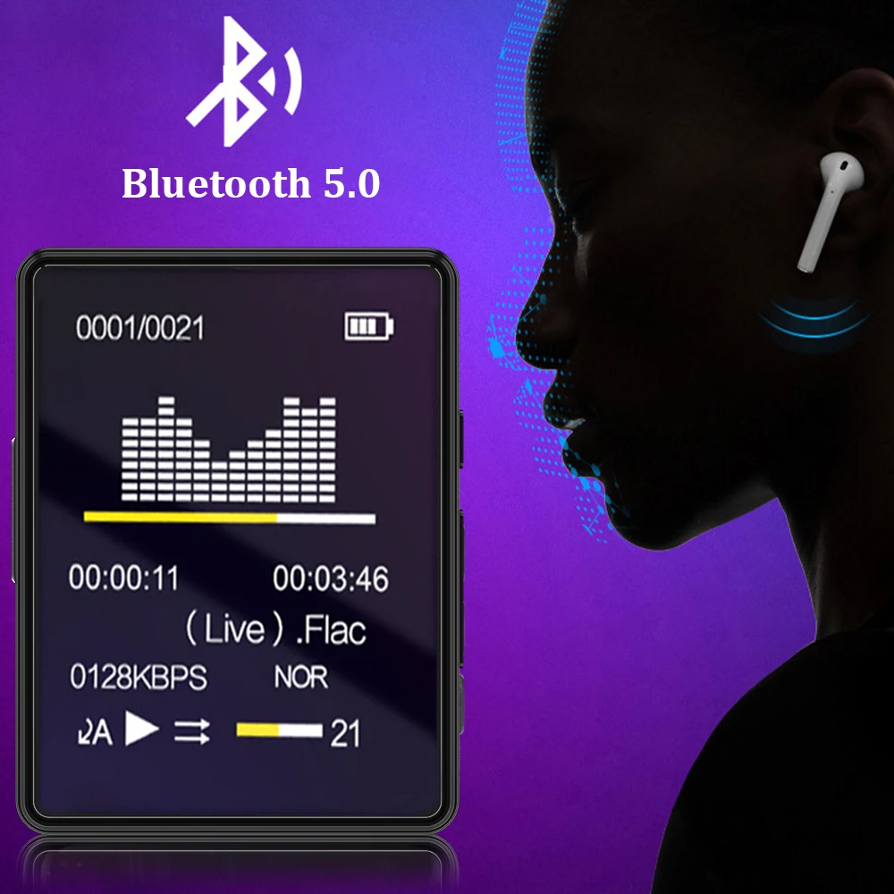 Portable MP3 Player Bluetooth 5.0 Music Stereo Speaker Mini MP4 Video Playback With LED Screen FM Radio Recording For Walkman