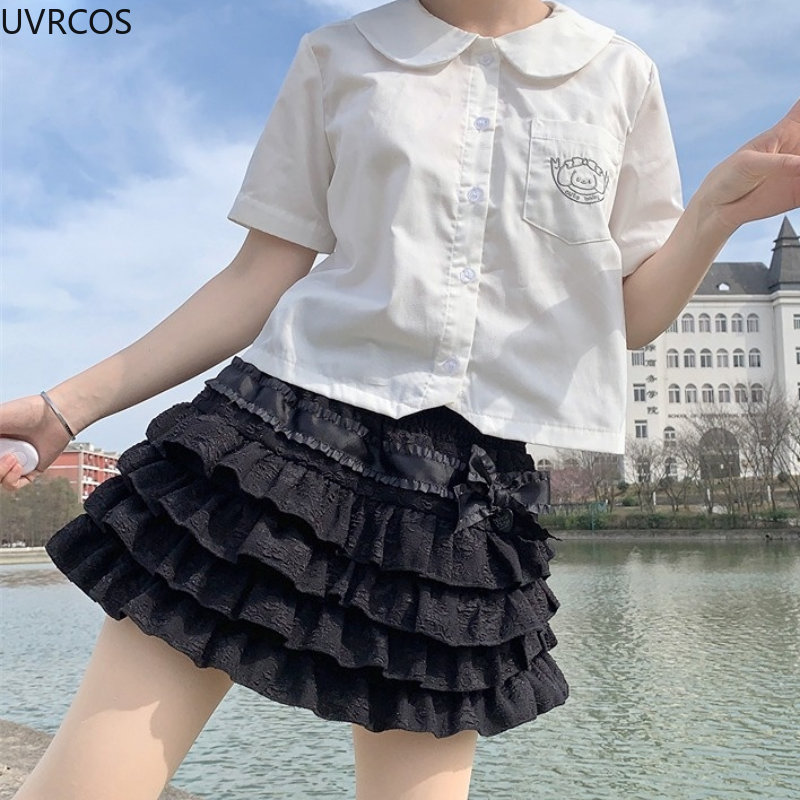 Japanse Stijl Kawaii Lolita Mini Rok Vrouwen Gothic Hoge Taille Ruche Tiered Rokken Zoete Girly Zomer Harajuku Y2k Korte Rok