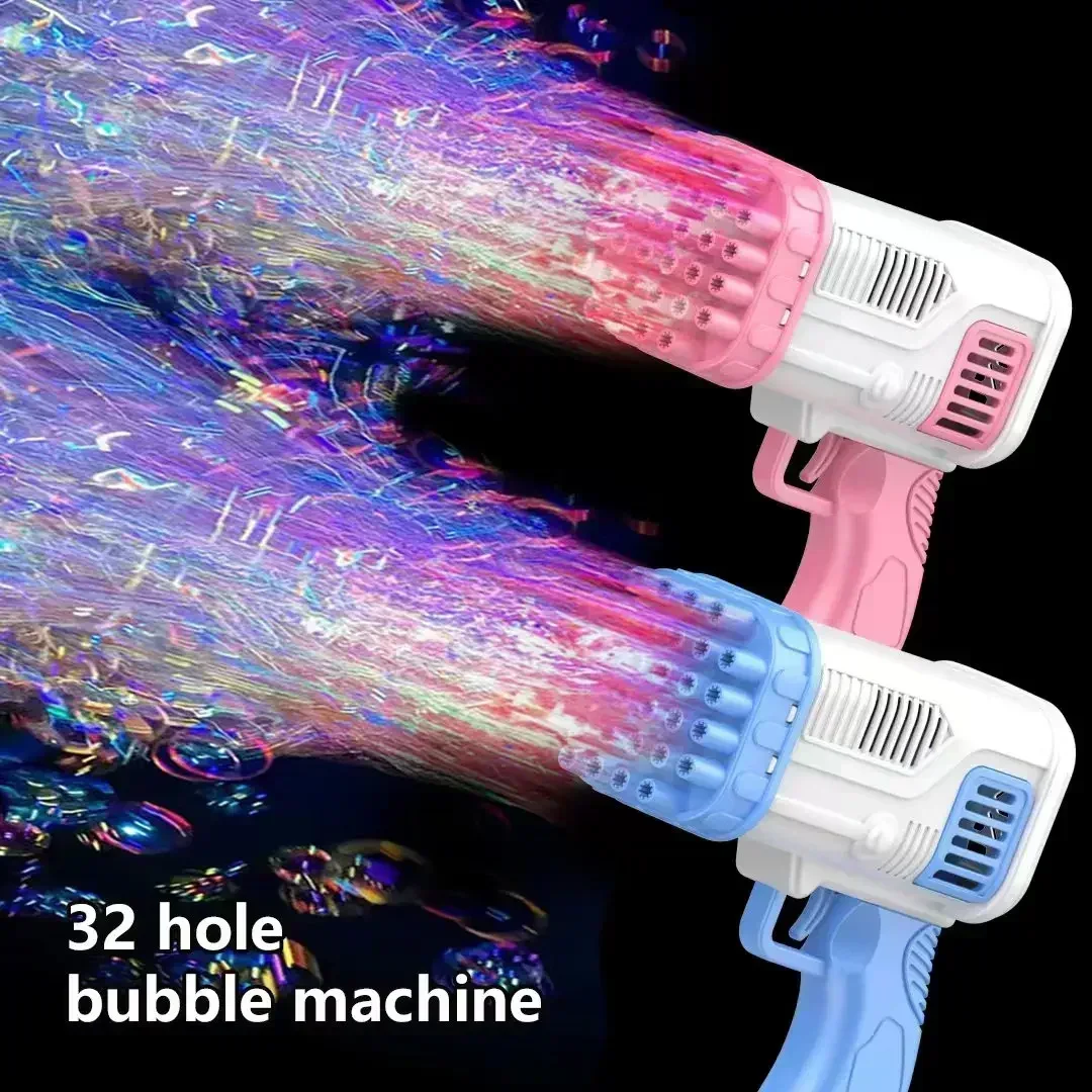 Pistola per bolle elettrica a 32 fori per bambini caldi, pistola per bolle elettrica, giocattoli per soffiare bolle genitore-figlio all'aperto senza bolle d'acqua a batteria