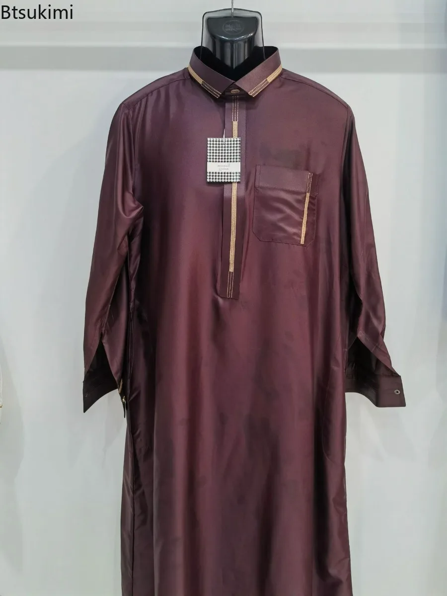 Neue 2025, langärmelige arabische Herrenroben, Abaya-Herrenroben im Nahen Osten, beliebte muslimische Herrenmode, ethnische lange Kleidung