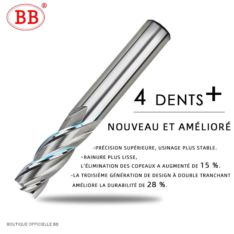 BB-Fraises en bout de haute précision HSS coupe-métal Co8 asil alt D1-32mm 2 3 4 cannelures dents en aluminium outil de fraisage clé siège routeur peu