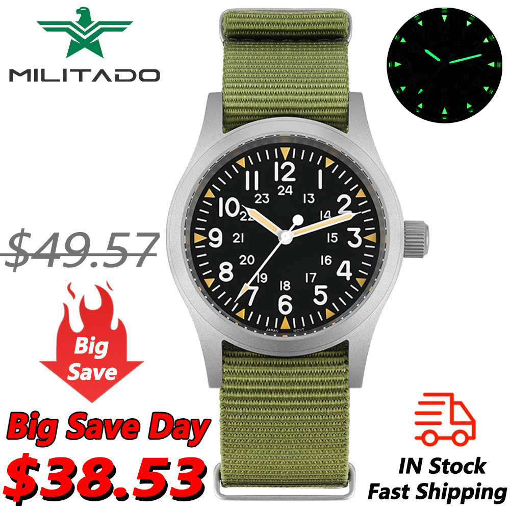 Militado ML05 Винтажные часы VH31 с секундным механизмом, куполообразным сапфировым стеклом и прозрачным AR-покрытием, светящиеся часы 38 мм
