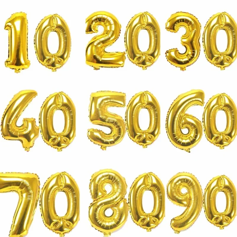 Globos de aluminio con números de 32 pulgadas, 10 20 30 40 50 60 70 80 90 años, decoración de aniversario para fiesta de cumpleaños de adultos, globo de aire