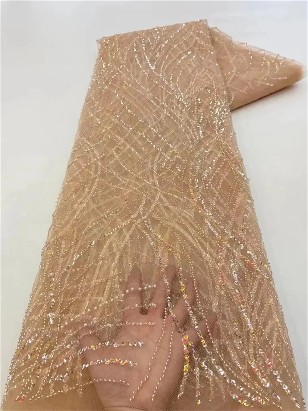 หรูหราแอฟริกันSequinsลูกปัดผ้าลูกไม้ 2025 คุณภาพสูงเจ้าบ่าวไนจีเรียงานแต่งงานเจ้าสาวเย็บปักถักร้อยภาษาฝรั่งเศสคําTulleเย็บ