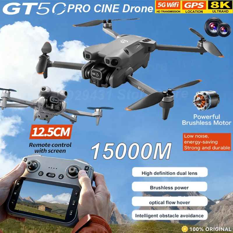 2025 novo gt50 pro drone 8k hd câmeras duplas wifi gps 20 minutos de vôo fotografia aérea quadcopter controle remoto uav menino brinquedo presentes