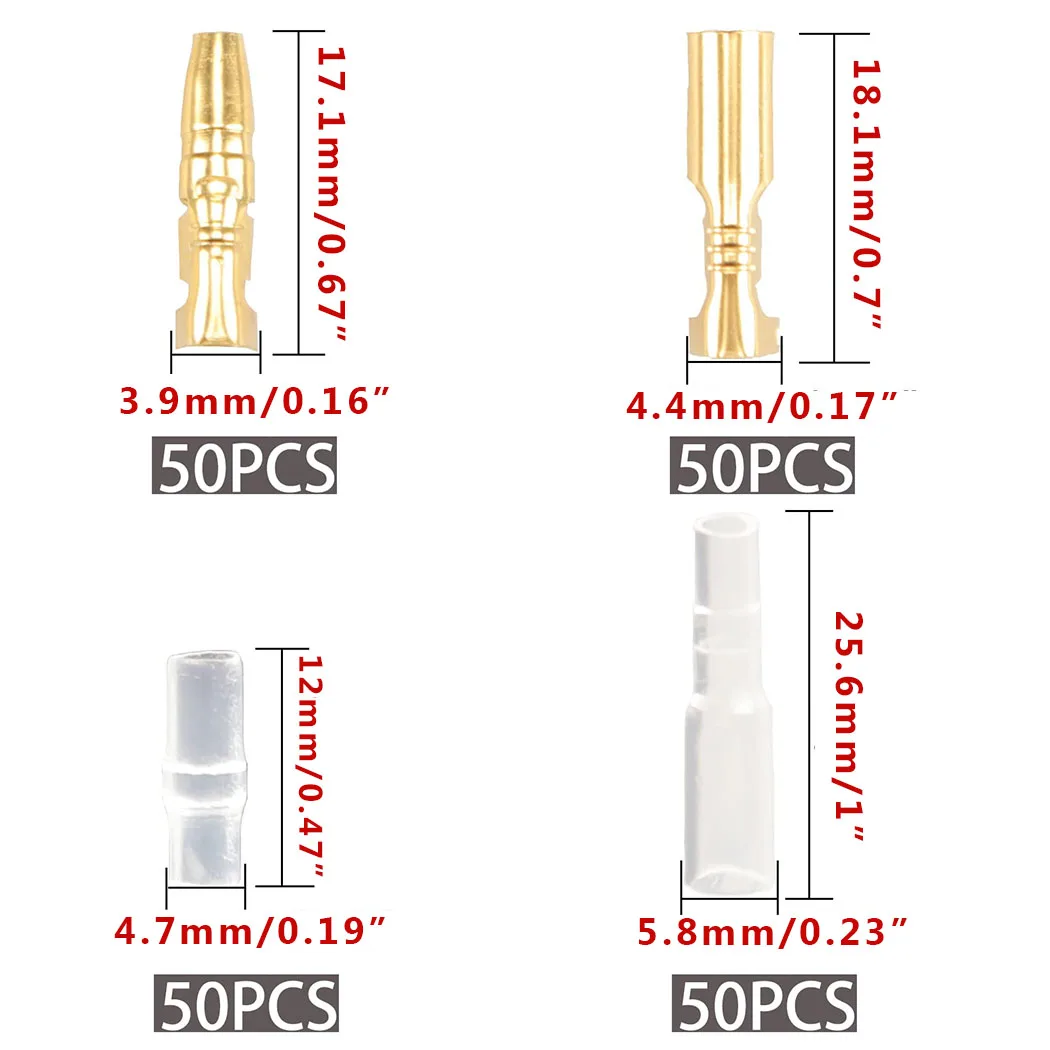200 Uds. Conectores tipo bala de 3,9mm macho y hembra, conectores de terminales tipo bala de latón con cubierta aislante para motocicleta