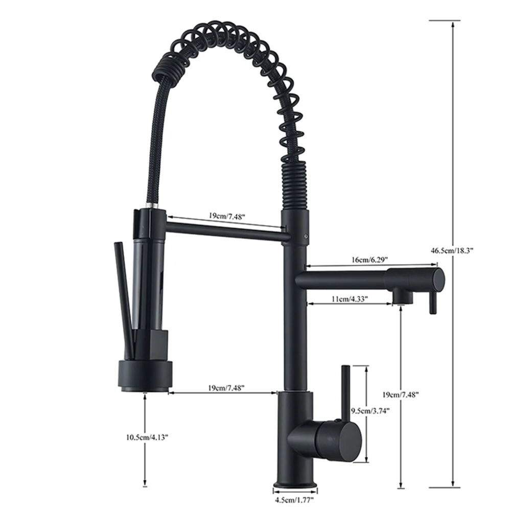 สีดําดึงทองเหลืองก๊อกน้ําอ่างล้างจานร้อนเย็นน้ํา Mixer Crane TAP Dual Spout 360 หมุนสูงก๊อกน้ําติดตั้ง
