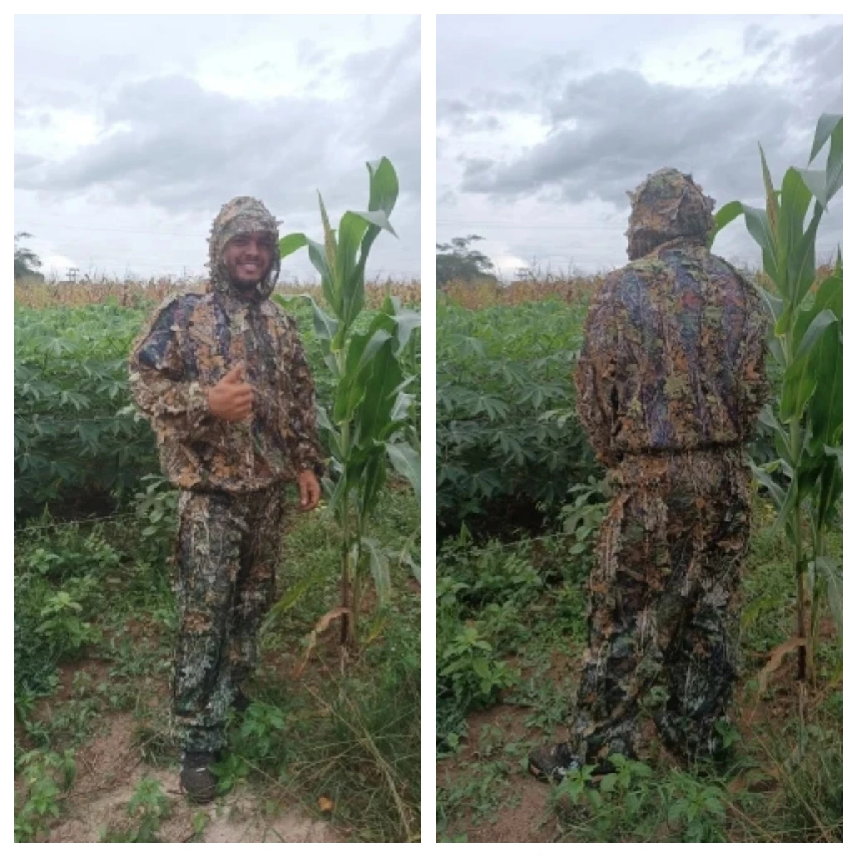 กางเกงเสื้อแขนยาวมีฮู้ดแจ็คเก็ตกลางแจ้งผู้ชายผู้หญิงชุดสูท Ghillie ลายพรางป่า CS ชุดฝึกใบไม้
