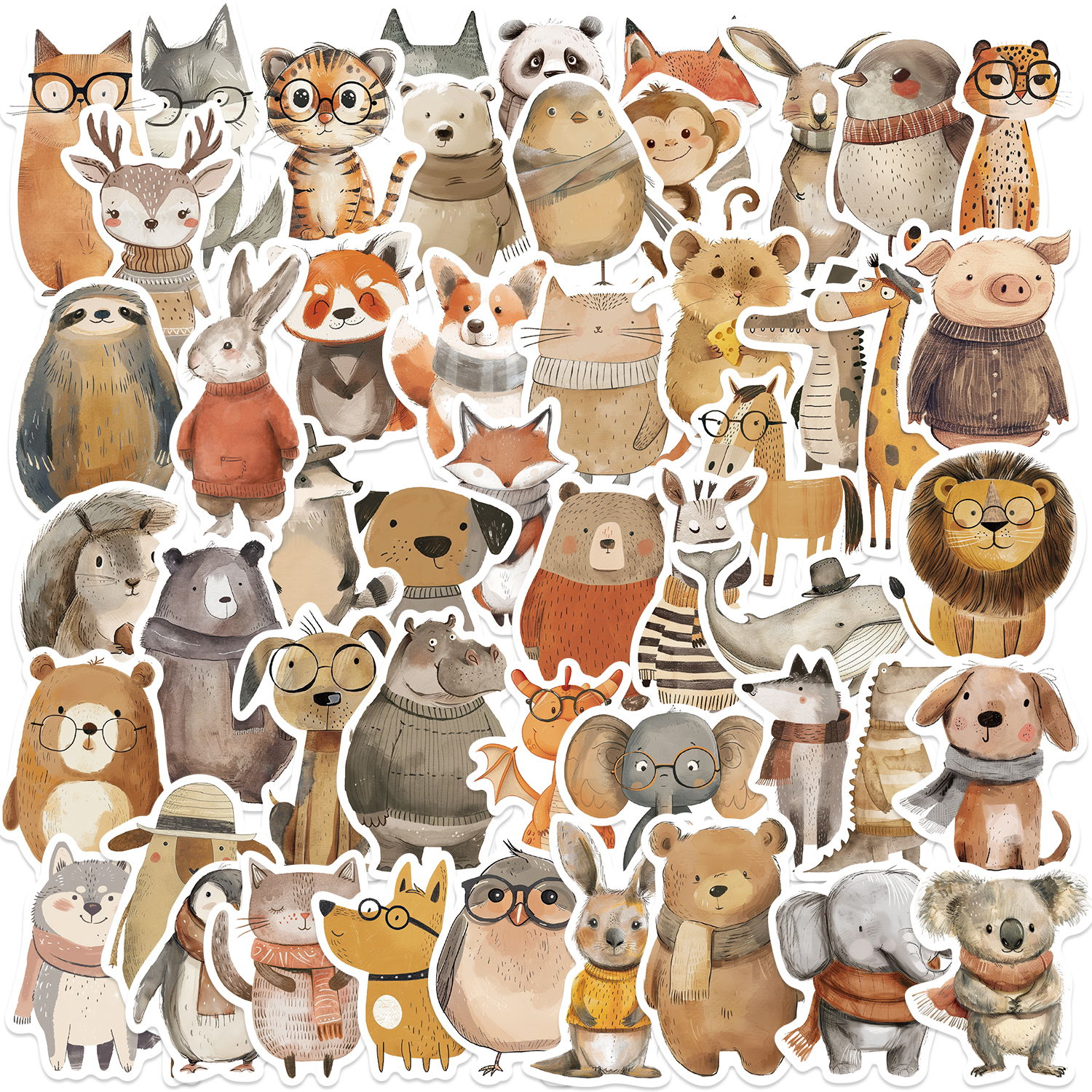 50 個かわいい手描き動物ステッカースーツケーススケートボードラップトップ荷物冷蔵庫電話カースタイリング DIY デカールステッカー