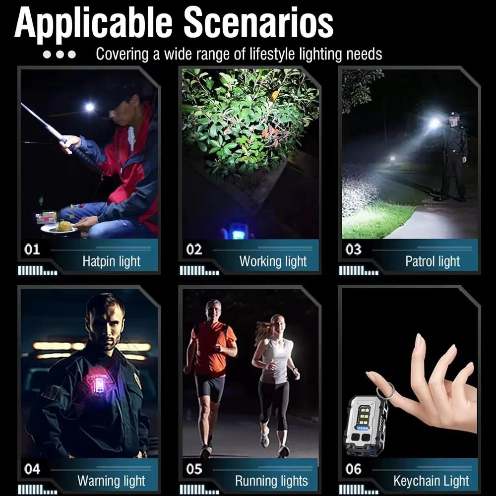 Porte-clés EDC haute puissance, lampe de poche LED Rechargeable par USB, torche d'auto-défense tactique, lumière latérale COB, étanche, lampe de travail pour Camping