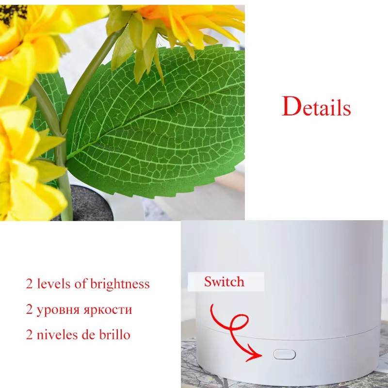 Lámpara de mesa creativa para dormitorio, girasol Artificial recargable por USB, decoración de cabecera para el hogar, regalo de cumpleaños para novia, luz nocturna