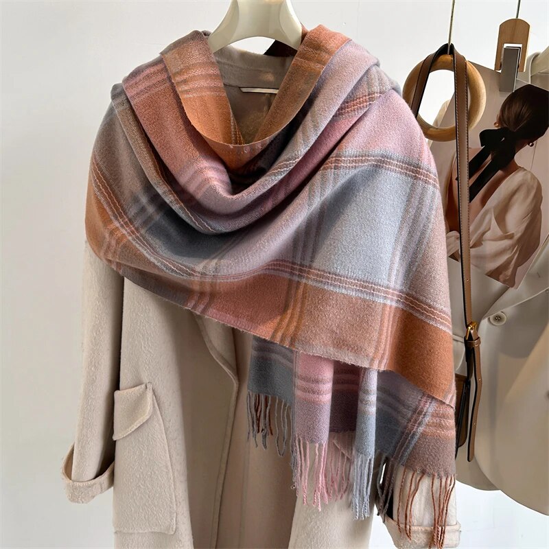 2023 quente xadrez cashmere xale poncho cachecol de inverno luxo impressão cobertor pashmina envolve bufanda com borla casual stoled echarpe