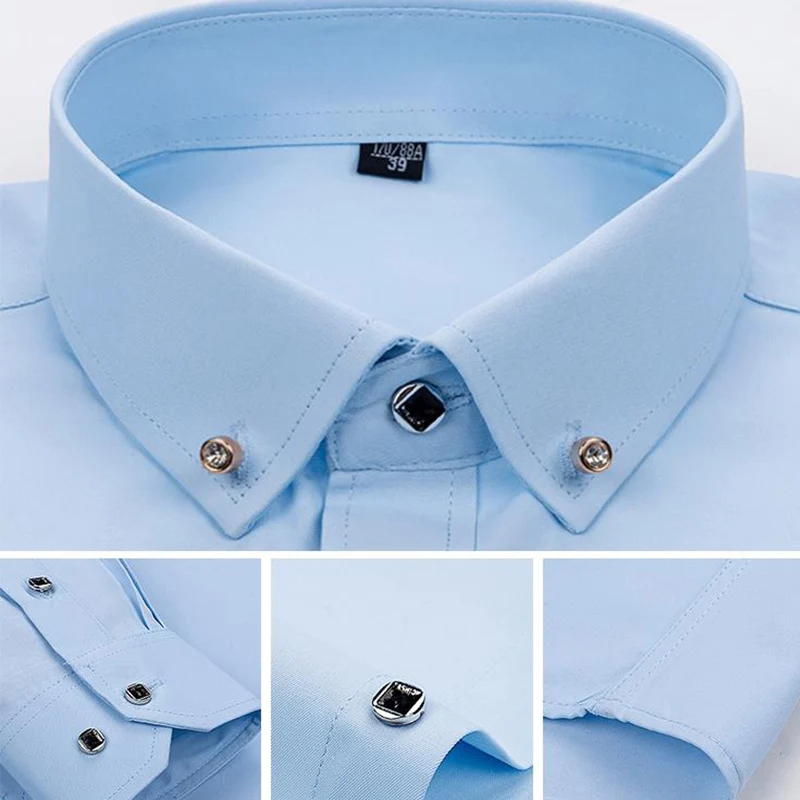 ขายร้อนผู้ชายธุรกิจเสื้อแฟชั่นอย่างเป็นทางการบางคลาสสิก Basic เพชรแขนยาวเสื้อสีขาวเสื้อผ้า