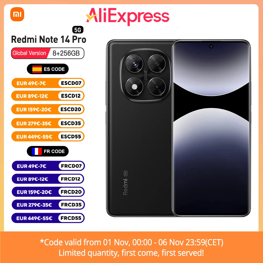 Xiaomi Redmi Note 14 Pro 5G Versión Europea 256GB/512GB MTK Dimensity 7300-Ultra Pantalla AMOLED 6,67" 120Hz, 200MP, IP68, NFC