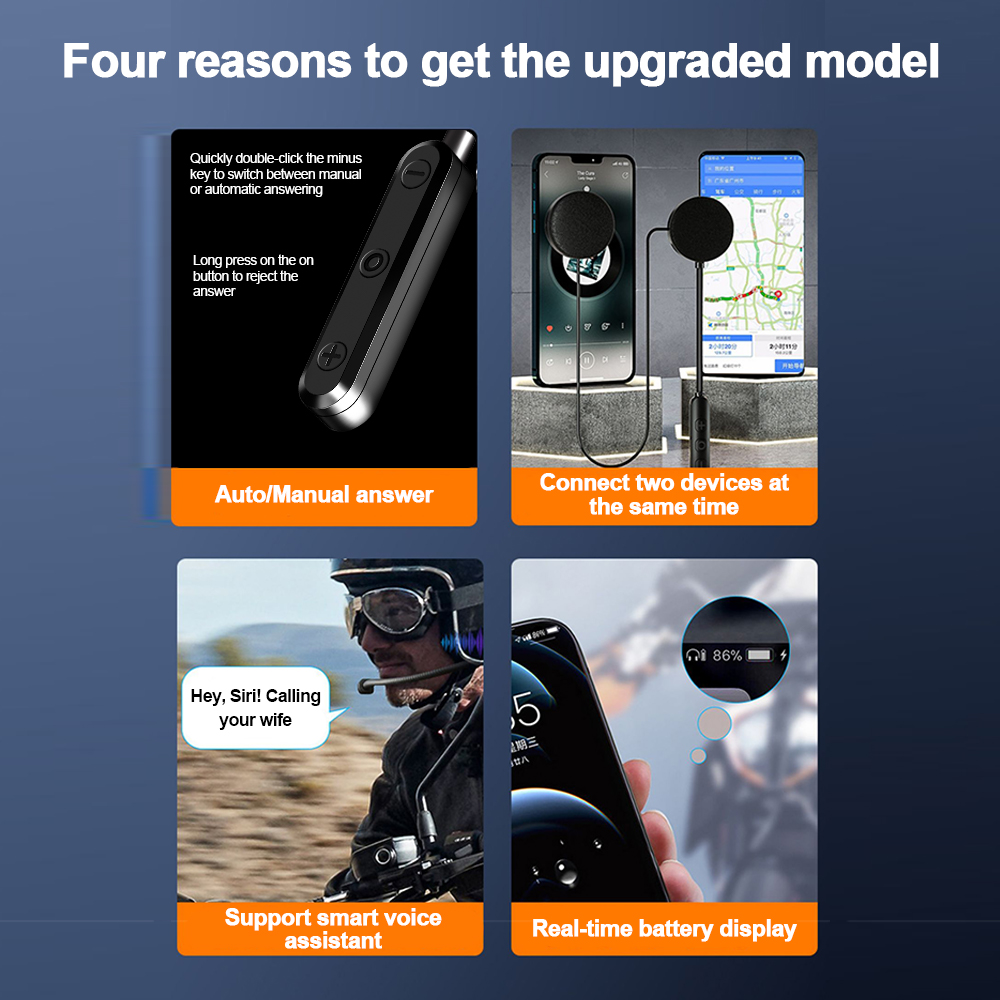 Motorcycle Helmet Headset Bluetooth 5.3 Wireless Handsfree Call Kit Stereo for Rider Riding MP3 Music Player Moto Earphone