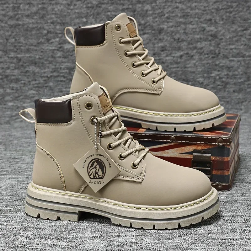 Botas altas para Hombre, botines de motocicleta a la moda, Botas de cuero impermeables para Hombre, Botas de plataforma con cordones, Botas de talla grande para Hombre