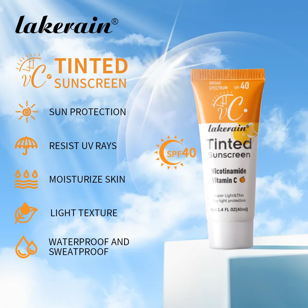 SPF40 Tinted Moisturizing VC ครีมกันแดดปกป้องผิวสดชื่นแต่งหน้าครีมกันแดดครีม UV Anti-aging ความต้านทานครีมกันแดด