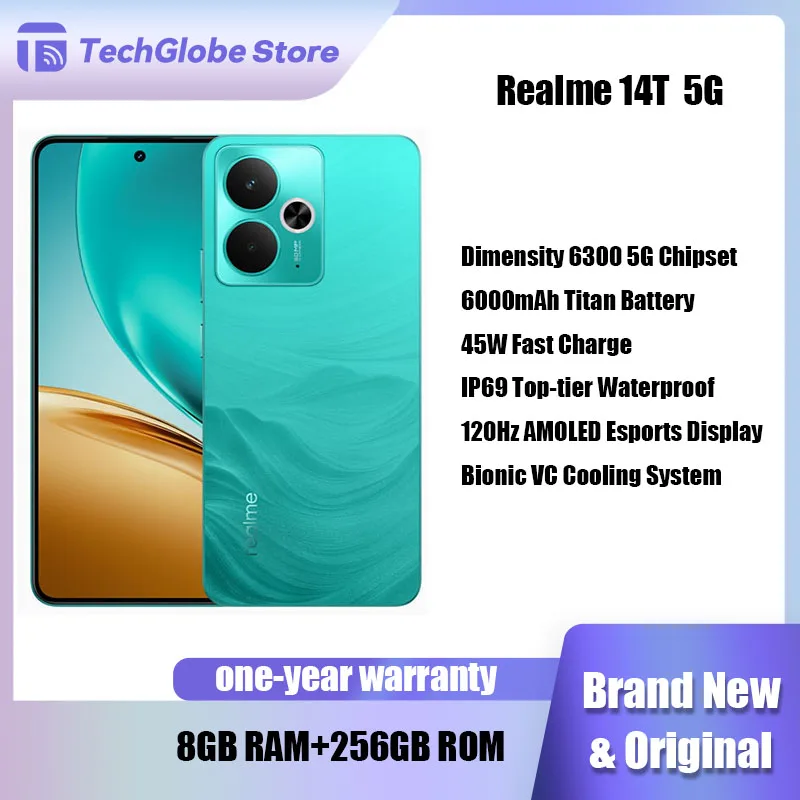 글로벌 버전 realme 14T 5G 스마트폰 MediaTek Dimensity 6300 6.67" OLED 디스플레이 6000mAh 배터리 다음 AI IP69 방수