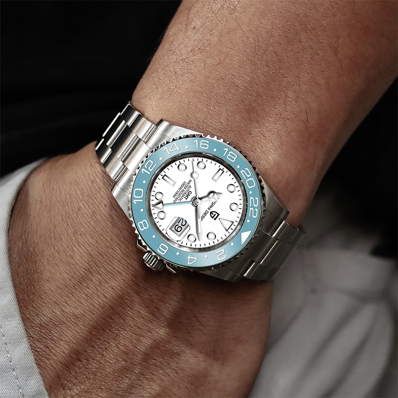 Reloj de pulsera mecánico PAGANI DESIGN para hombres GMT de lujo, reloj de cristal de zafiro de acero inoxidable 100M, relojes automáticos a prueba de agua