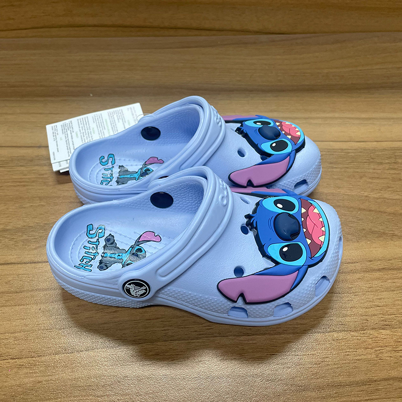 Miniso Stitch Cartoon Anime Solid Waterproof Slippers Outdoor Sandals Stitch Casual Breathable Ankle-Wrap For Kids Shoes Gift