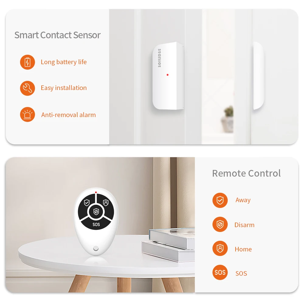 Staniot 7 inch Wireless WiFi 4G Tuya Smart Home Alarm System Support 8 Wired Zone Security HD Panel with 5-Year Entry Sensor